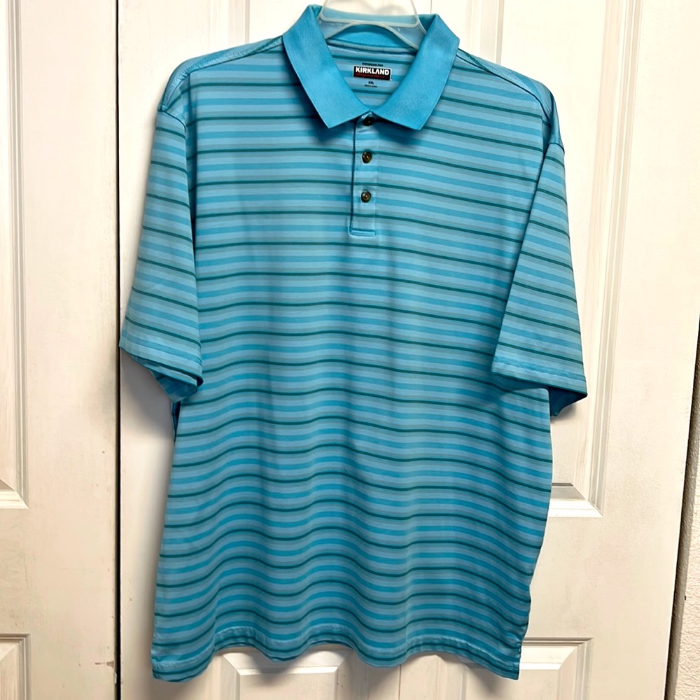 Kirkland Signature Blue Black Strip Preference Polo Shirt Mens Size 2XL